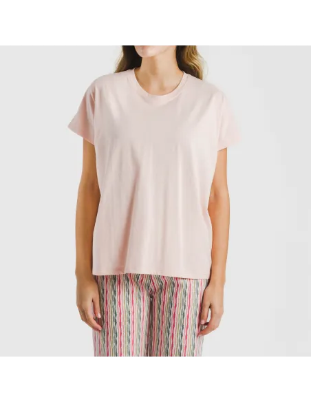 Pijama comprido algodão mulher manga fluída Villa rosa