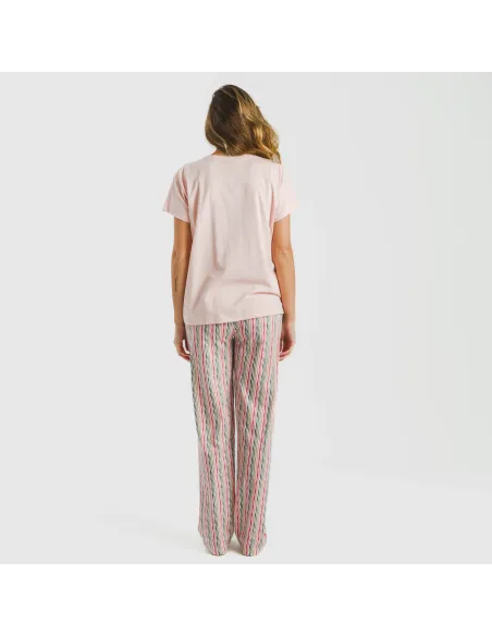 Pijama comprido algodão mulher manga fluída Villa rosa