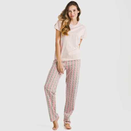 Pijama comprido algodão mulher manga fluída Villa rosa