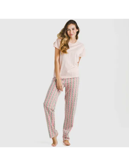 Pijama comprido algodão mulher manga fluída Villa rosa