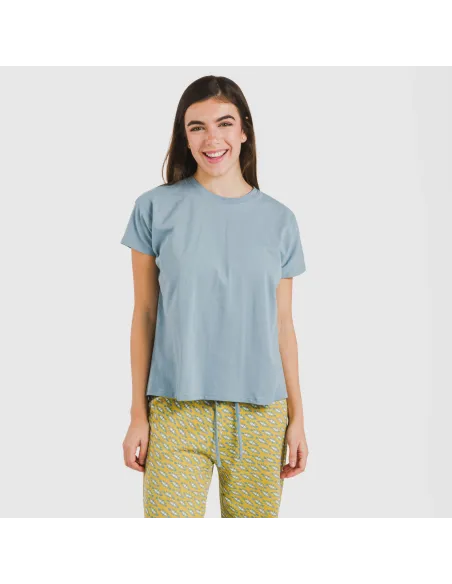 Pijama comprido algodão mulher manga fluída Sisena água marinha