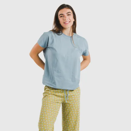 Pijama comprido algodão mulher manga fluída Sisena água marinha
