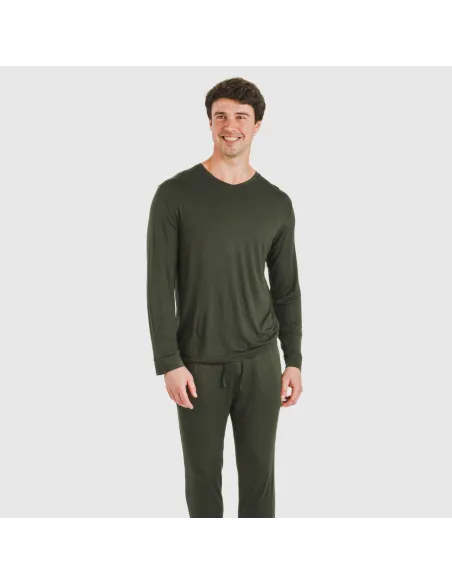 Pijama comprido viscosa homem liso