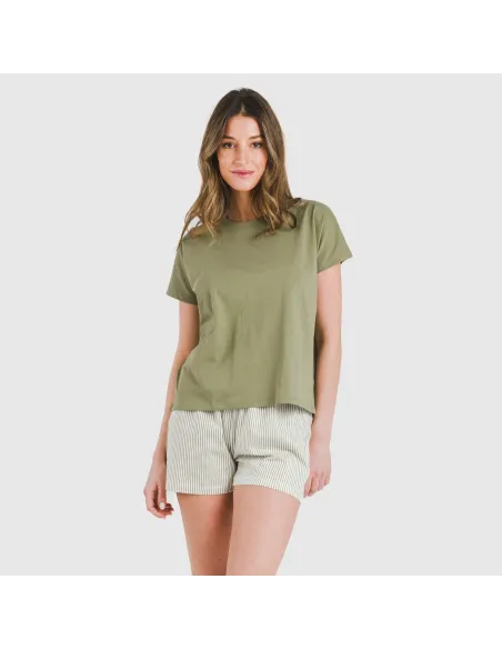 Pijama curto manga fluída algodão mulher Raya Mozarabe verde Pijama curto manga fluída algodão mulher Raya Mozarabe verde