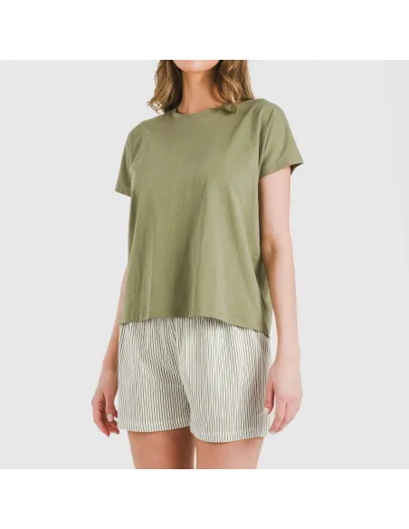 Pijama curto manga fluída algodão mulher Raya Mozarabe verde Pijama curto manga fluída algodão mulher Raya Mozarabe verde