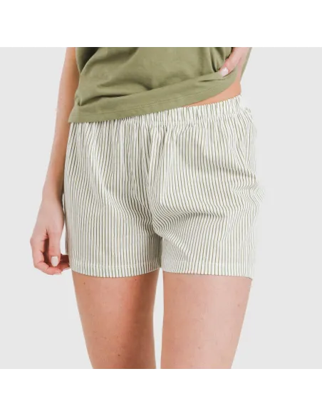 Pijama curto manga fluída algodão mulher Raya Mozarabe verde Pijama curto manga fluída algodão mulher Raya Mozarabe verde