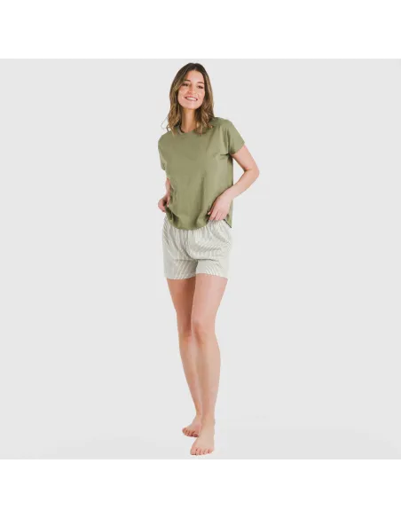 Pijama curto manga fluída algodão mulher Raya Mozarabe verde Pijama curto manga fluída algodão mulher Raya Mozarabe verde