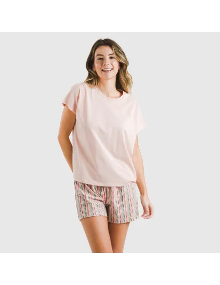 Pijama curto manga fluída algodão mulher Villa rosa
