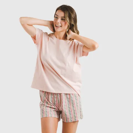 Pijama curto manga fluída algodão mulher Villa rosa