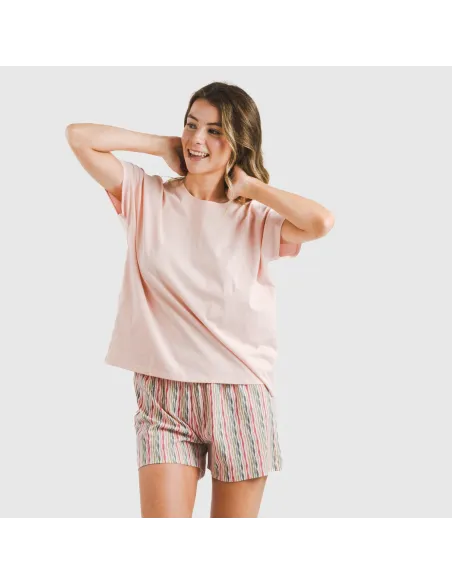 Pijama curto manga fluída algodão mulher Villa rosa