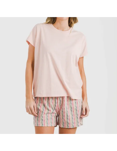 Pijama curto manga fluída algodão mulher Villa rosa