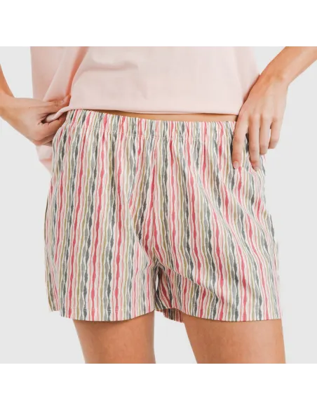 Pijama curto manga fluída algodão mulher Villa rosa