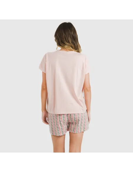 Pijama curto manga fluída algodão mulher Villa rosa
