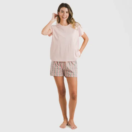Pijama curto manga fluída algodão mulher Villa rosa