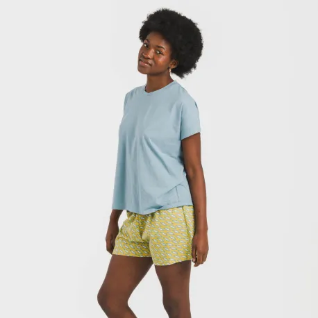 Pijama curto manga fluída algodão mulher Sisena água marinha