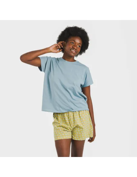 Pijama curto manga fluída algodão mulher Sisena água marinha Pijama curto manga fluída algodão mulher Sisena água marinha