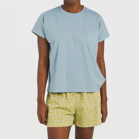 Pijama curto manga fluída algodão mulher Sisena água marinha