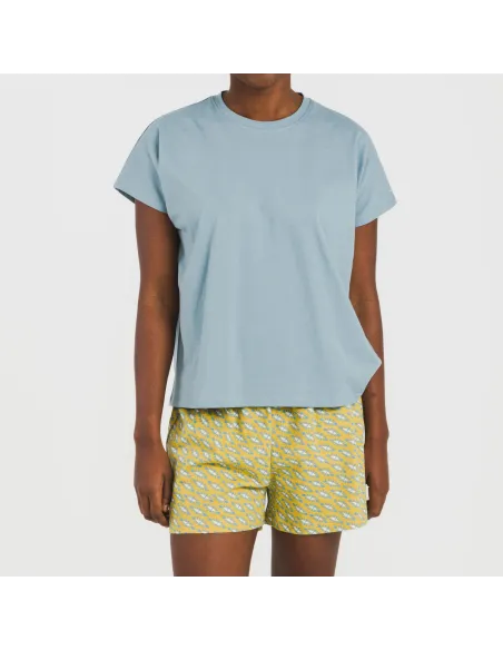 Pijama curto manga fluída algodão mulher Sisena água marinha Pijama curto manga fluída algodão mulher Sisena água marinha