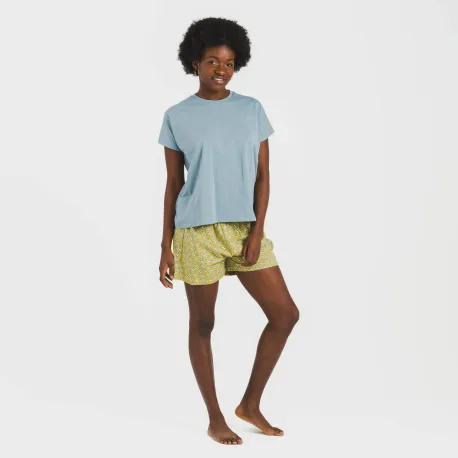 Pijama curto manga fluída algodão mulher Sisena água marinha