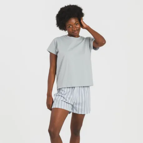 Pijama curto manga fluída algodão mulher Raya Marsella azul indigo