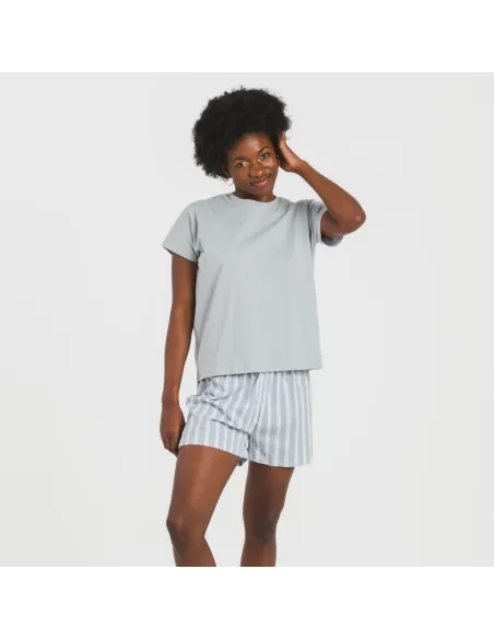 Pijama curto manga fluída algodão mulher Raya Marsella azul indigo
