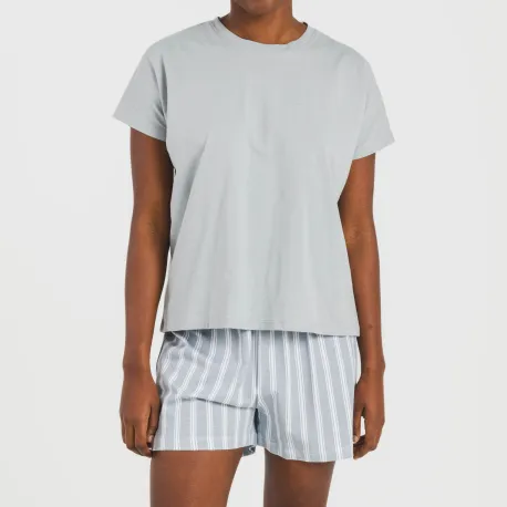 Pijama curto manga fluída algodão mulher Raya Marsella azul indigo