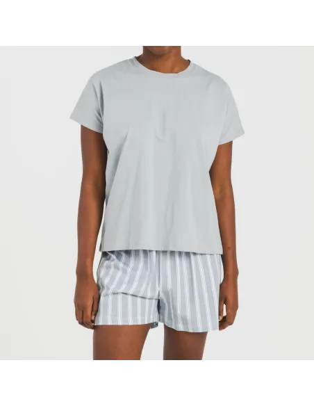 Pijama curto manga fluída algodão mulher Raya Marsella azul indigo