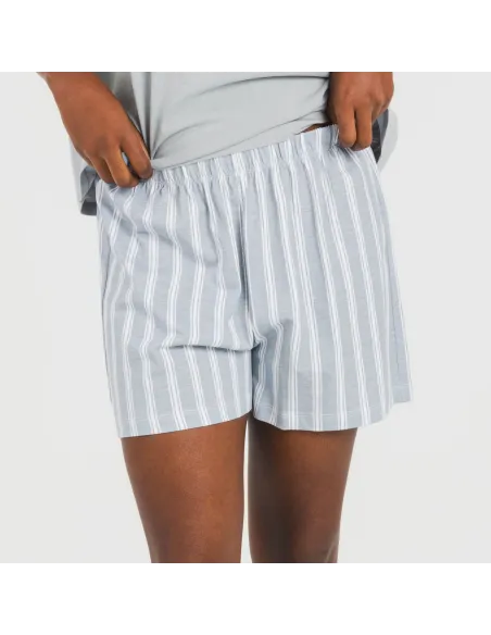 Pijama curto manga fluída algodão mulher Raya Marsella azul indigo