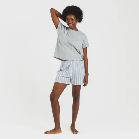 Pijama curto manga fluída algodão mulher Raya Marsella azul indigo