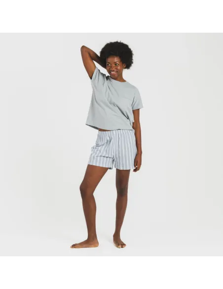 Pijama curto manga fluída algodão mulher Raya Marsella azul indigo