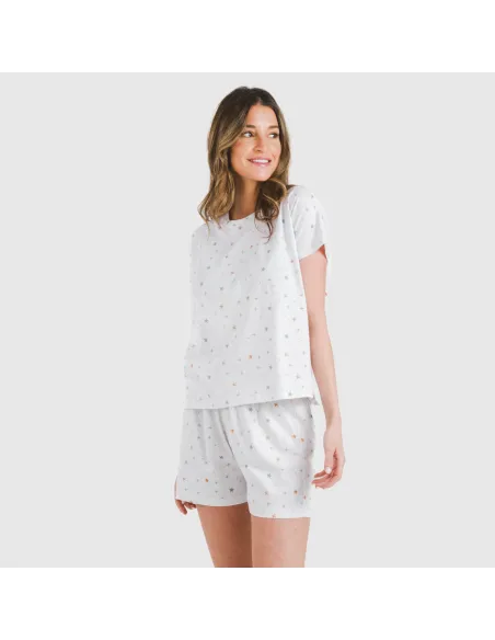 Pijama curto manga fluída algodão mulher Condy azul indigo Pijama curto manga fluída algodão mulher Condy azul indigo