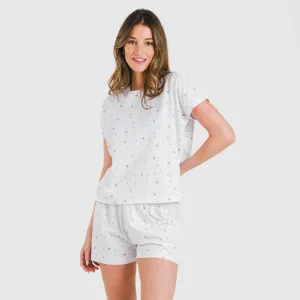 Pijama curto manga fluída algodão mulher Condy azul indigo