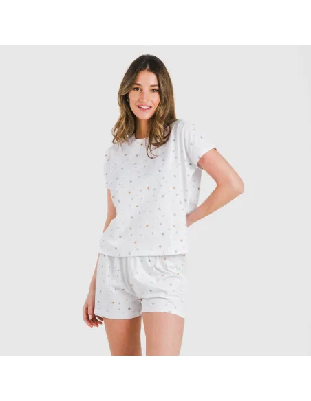 Pijama curto manga fluída algodão mulher Condy azul indigo Pijama curto manga fluída algodão mulher Condy azul indigo