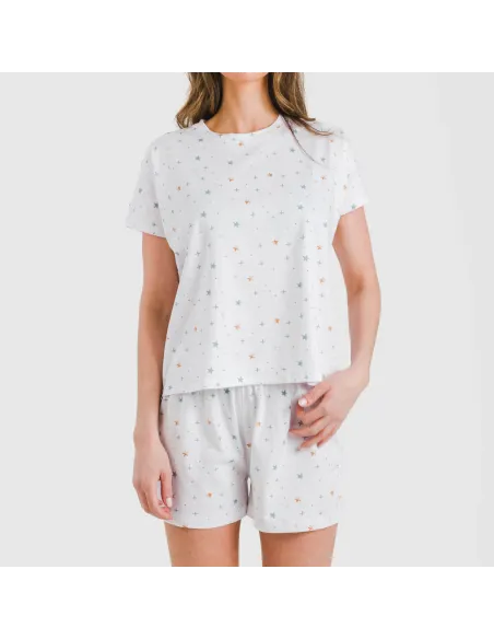 Pijama curto manga fluída algodão mulher Condy azul indigo Pijama curto manga fluída algodão mulher Condy azul indigo