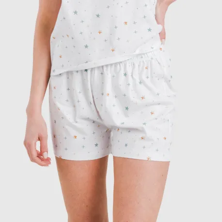 Pijama curto manga fluída algodão mulher Condy azul indigo