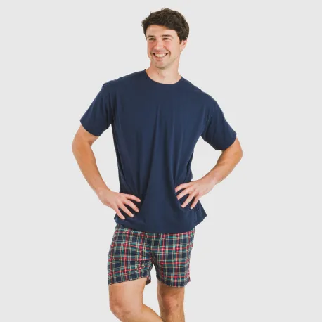 Pijama curto algodão homem Cuadro Cefiro azul