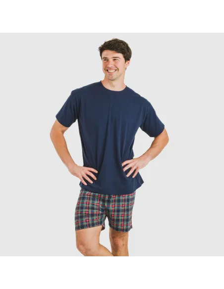 Pijama curto algodão homem Cuadro Cefiro azul