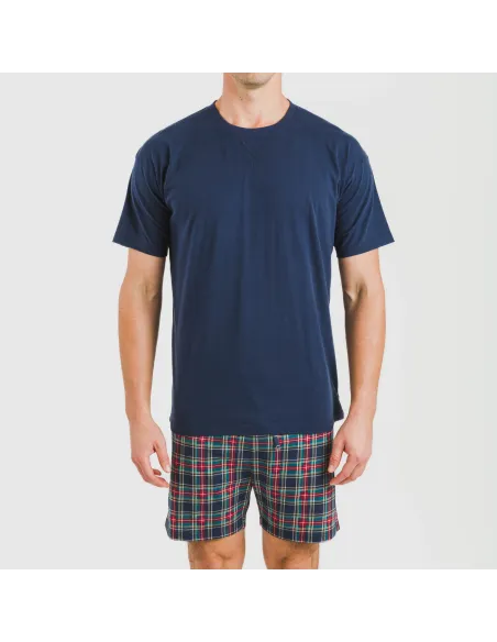Pijama curto algodão homem Cuadro Cefiro azul