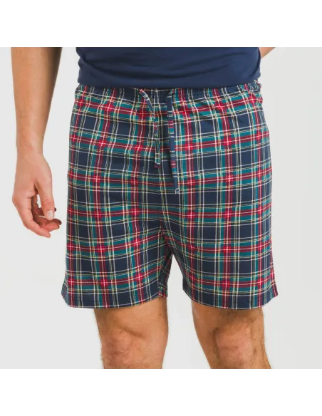 Pijama curto algodão homem Cuadro Cefiro azul