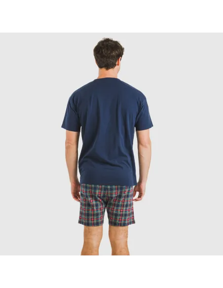 Pijama curto algodão homem Cuadro Cefiro azul