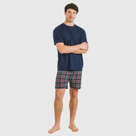 Pijama curto algodão homem Cuadro Cefiro azul