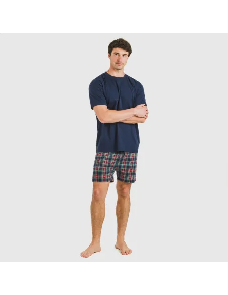 Pijama curto algodão homem Cuadro Cefiro azul
