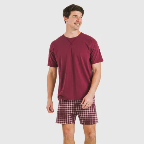Pijama curto algodão homem Cuadro Roberto bordeaux