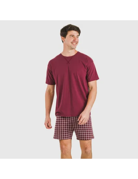 Pijama curto algodão homem Cuadro Roberto bordeaux