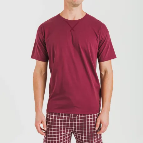Pijama curto algodão homem Cuadro Roberto bordeaux