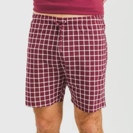 Pijama curto algodão homem Cuadro Roberto bordeaux