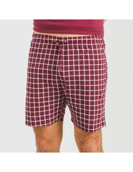 Pijama curto algodão homem Cuadro Roberto bordeaux