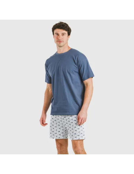 Pijama curto algodão homem Saachi azul Pijama curto algodão homem Saachi azul