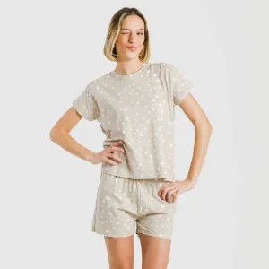 Pijama curto manga fluída algodão mulher Estrellita arena