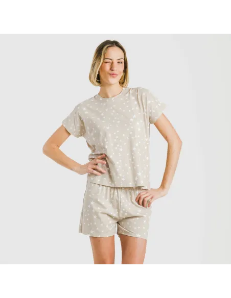 Pijama curto manga fluída algodão mulher Estrellita arena